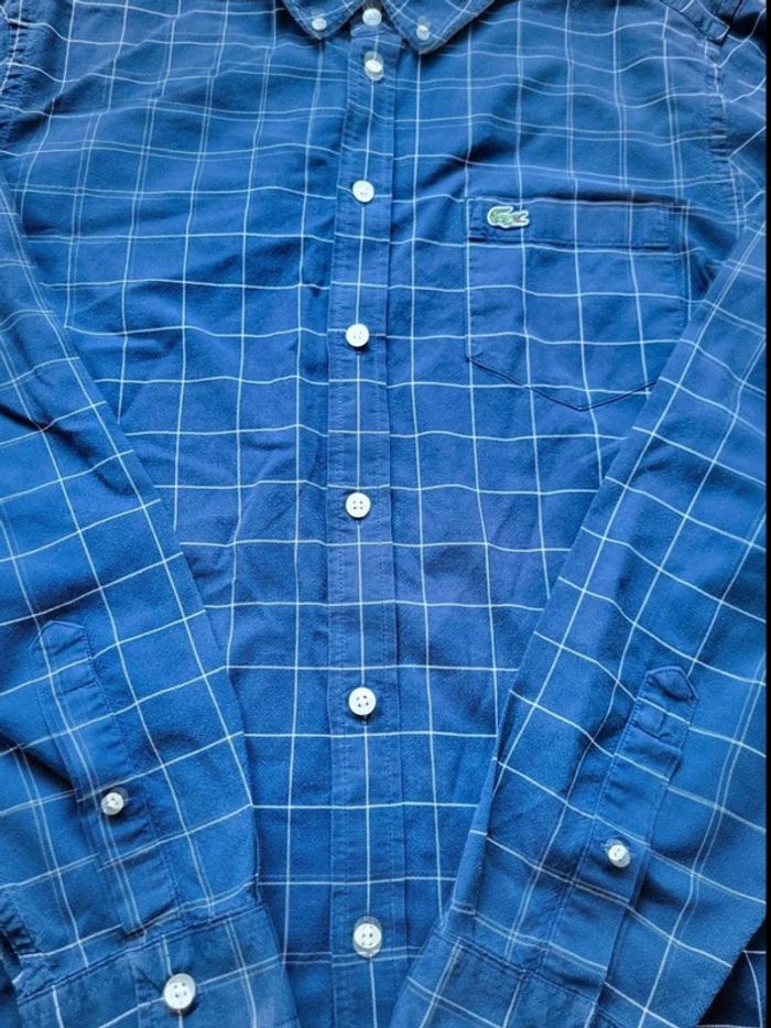 Chemise Lacoste Bleu à Carreaux Blanc - Manches Longues - Taille L - 100 % Coton - photo numéro 7