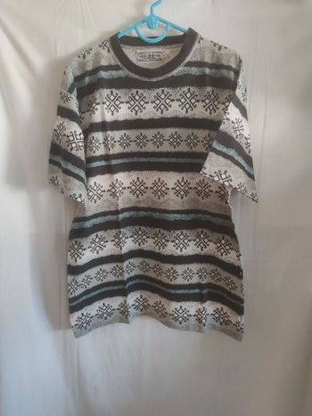 Tee-shirt Vintage 90's Overdized à manches courtes à rayures T. 1  Blue Rags x Acropole 💮 100% Coto
