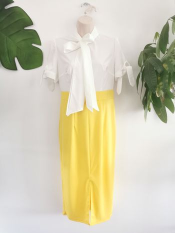 Robe bicolore jaune et blanche effet vintage Taille S