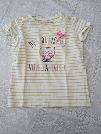 Tee-shirt rayé vert et crème Bêtises 3 ans