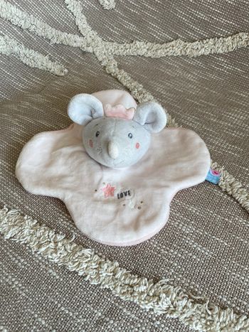 Peluche doudou plat 21cm sucre d'orge souris rose grise couronne parfait état