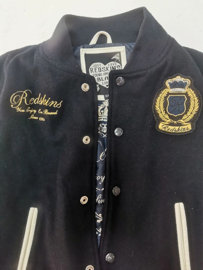 Veste teddy américaine laine et manche en vrai cuir - photo numéro 2