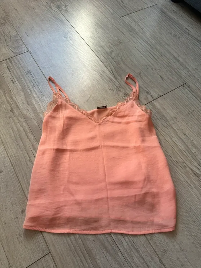 Top nuisette bretelle orange dentelle XS