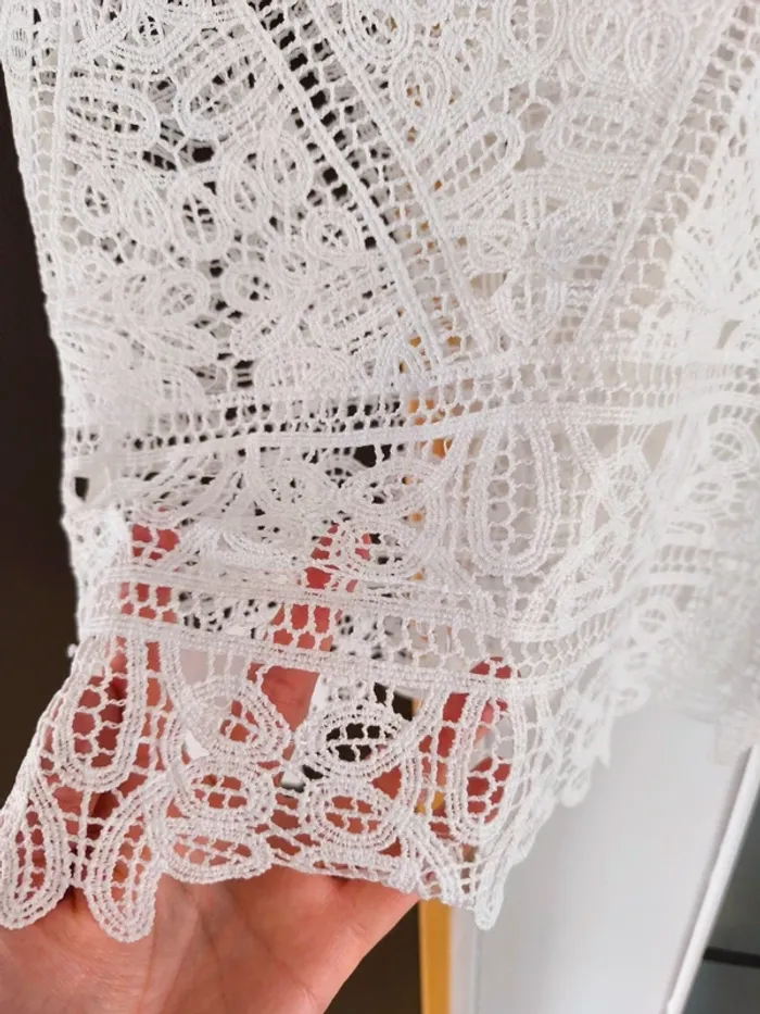 Débardeur blanc crocheté en dentelle femme L - photo numéro 9