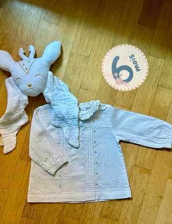 🌸 Magnifique Chemise/Blouse DPAM - 6 Mois - Coton Brodé & Col Volanté 🌸