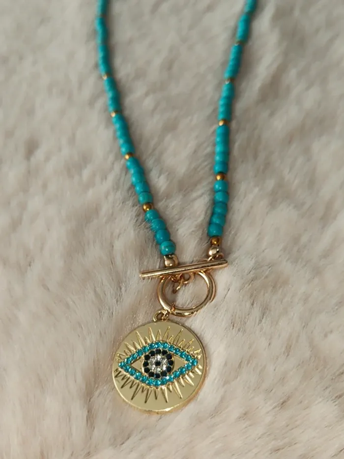 Collier Oeil porte bonheur-Style bohème chic🩵 - photo numéro 2