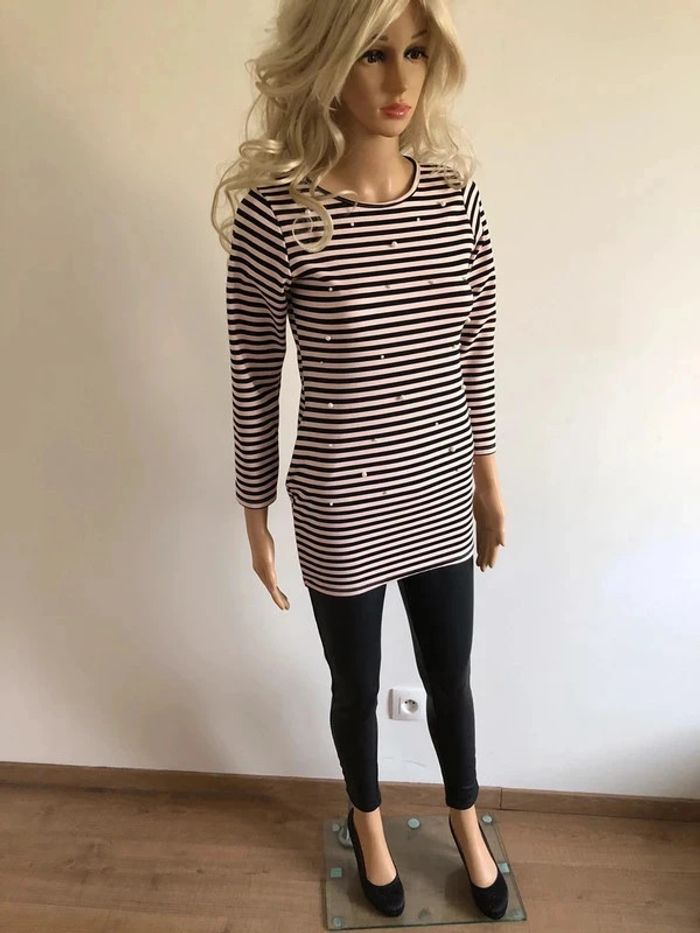 Haut rayé rose clair et noir taille XS excellent état - photo numéro 4