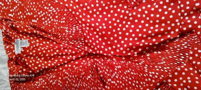 Blouse fluide à pois avec volants plissés manches longues pagodes rouge femme 40 flanelle Paris - photo numéro 17