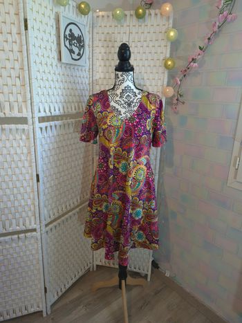 🌸jolie robe trapèze bohème  motifs paisley & mandala femme lamano boho TL/ XL (40 / 42)
