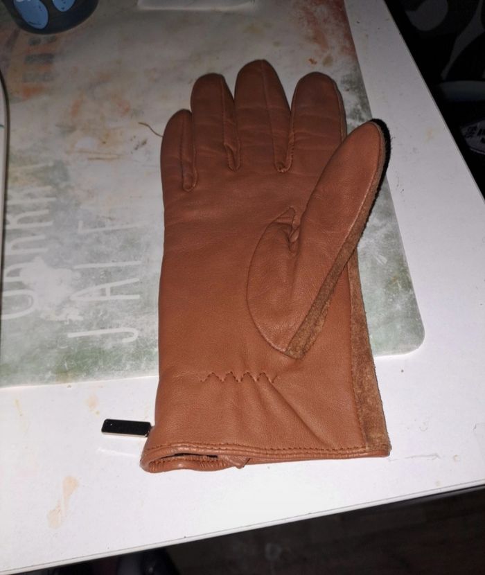 Gants camel/marrons en simili cuir et Daim. - photo numéro 6