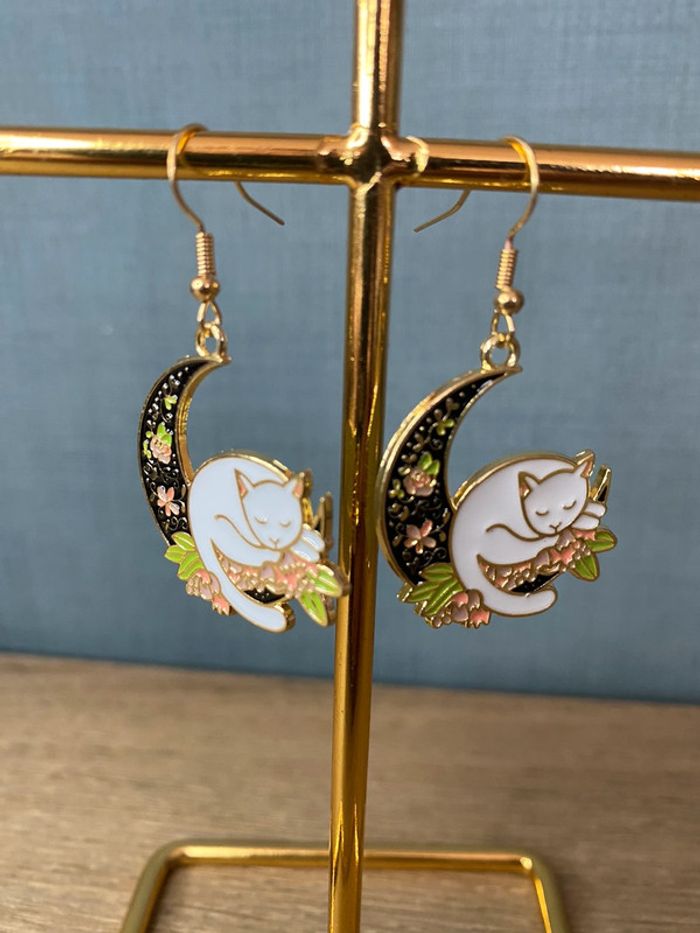 Boucles d’oreille chat lunaire rétro love - photo numéro 2