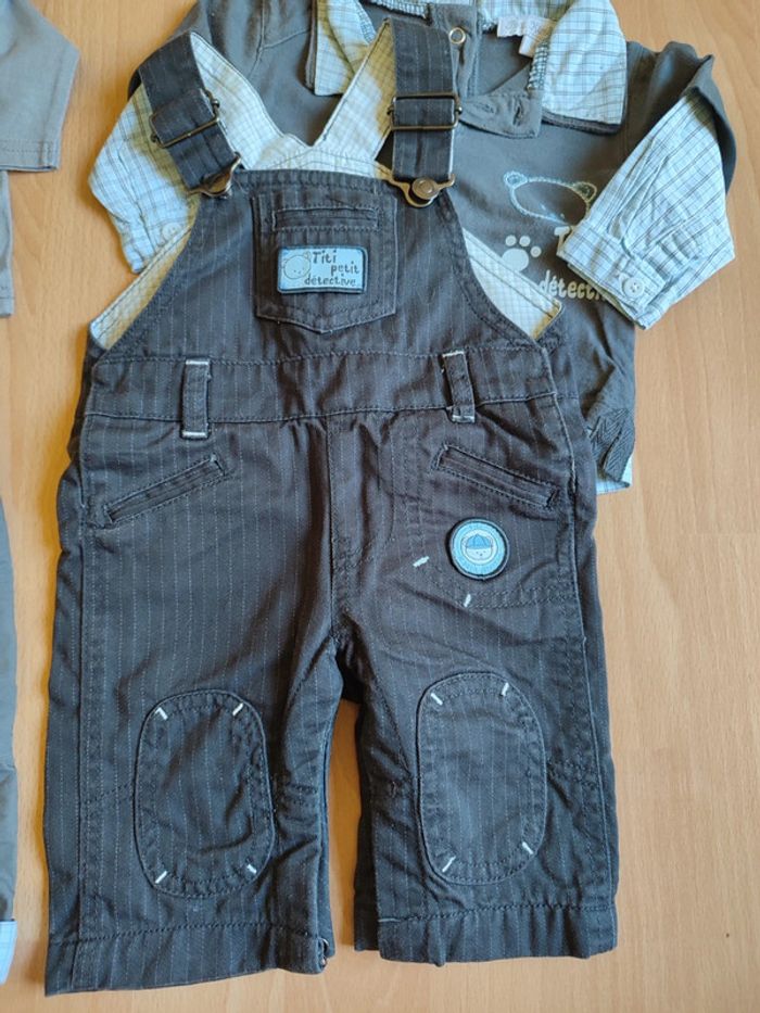 Lot salopette + polo + pantalon assortis Petit Kimbaloo+ t-shirt manches longues en 1M - photo numéro 2