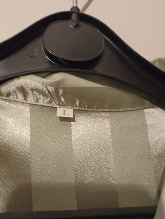 Pyjama Satin Vert Menthe Rayé - Style Loungewear (Taille L, convient M - photo numéro 8