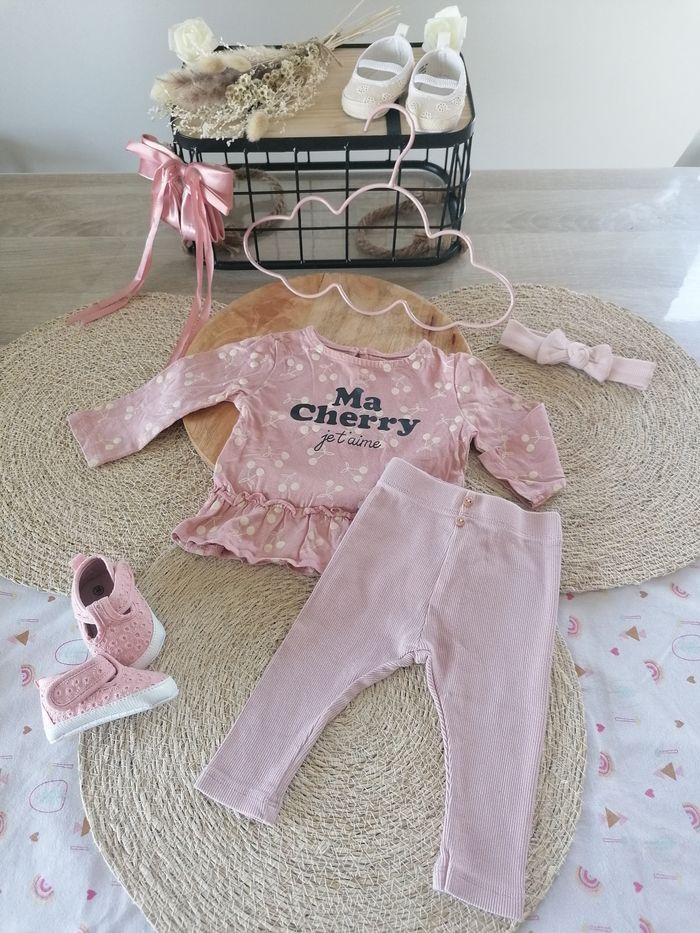 Ensemble blouse ma cherry cerise legging cotelé printemps - photo numéro 2