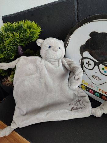 doudou ours gris my best Friends plat noeud grain de blé Carré Bleu DD003461