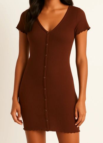 Robe Marron Col V à Boutons Jennyfer