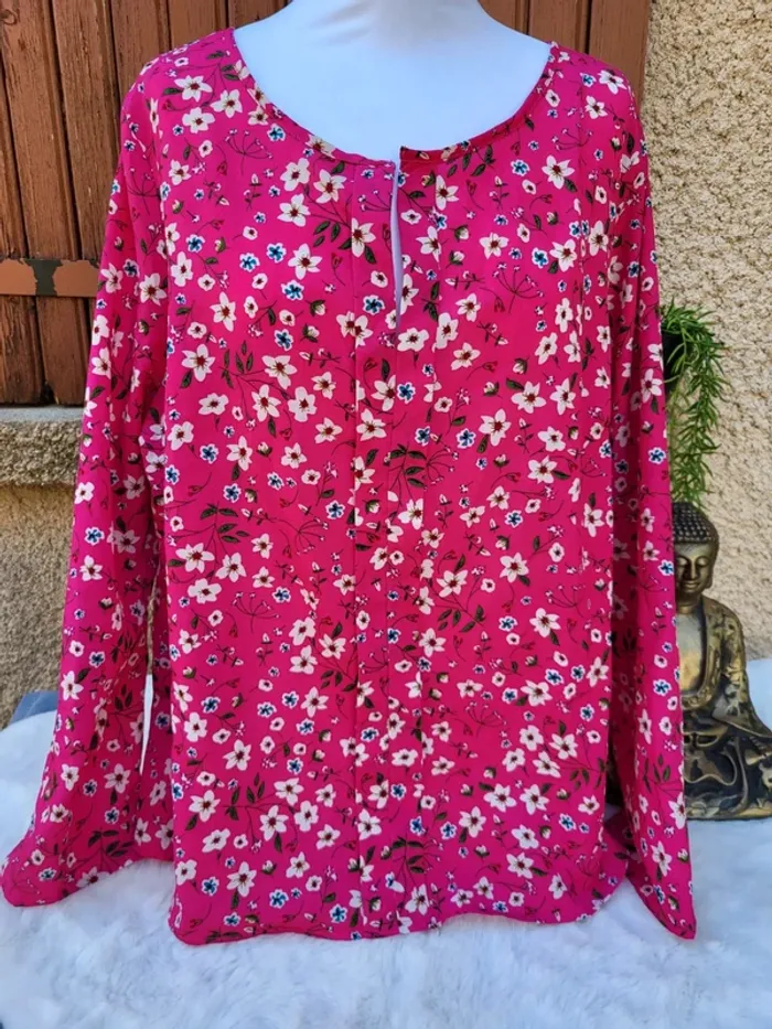 Blouse fleuri fluide rose multicolore taille 48 - photo numéro 2