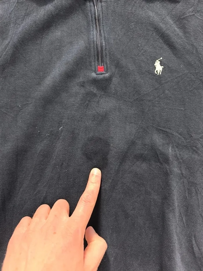Sweat 1/4 zippé bleu marine logo blanc grosse tâche devant taille M Ralph Lauren homme - photo numéro 5