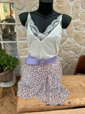 Jupe d’été taille S violet Lila corail voilage à fleurs Suzy & Milly