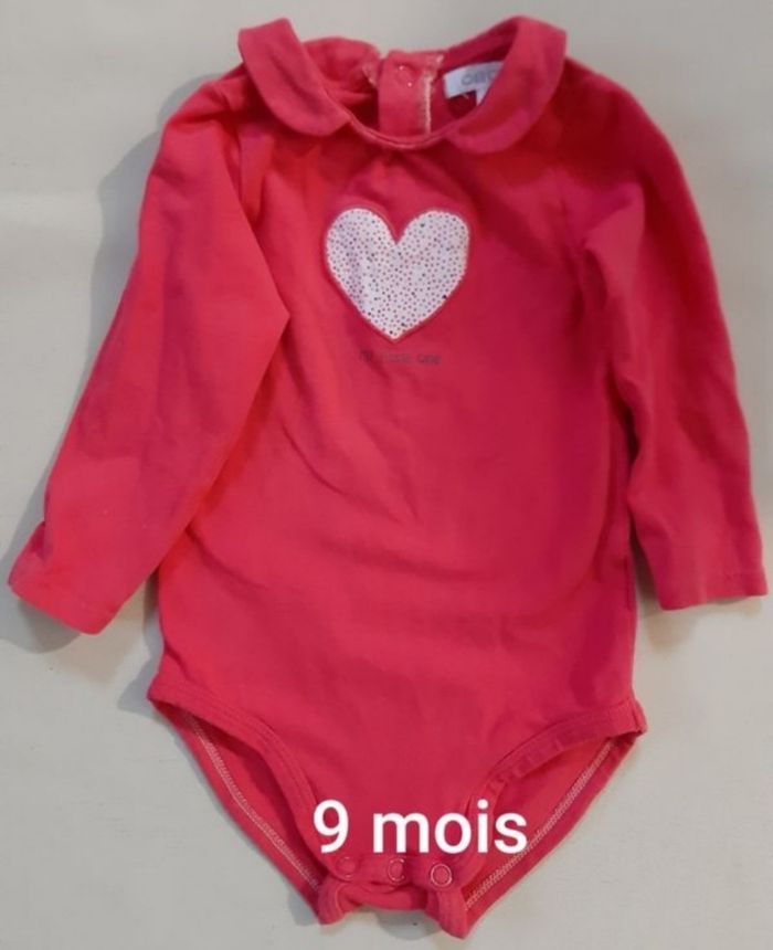 Body manches longues fuschia fille - cœur - obaïbi - 9 mois