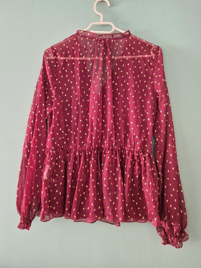 Blouse transparente bordeaux a motifs dorés, taille 38, Camaieu - photo numéro 7