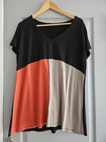 T-shirt tunique à manches courtes femme - Taille 6 (46 / XXXL) - Noir gris et orange