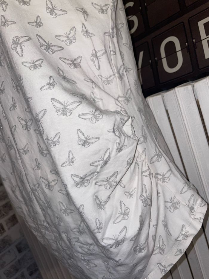 Débardeur de grossesse blanc et papillons argentés - Taille L - Maternité - BE - photo numéro 2