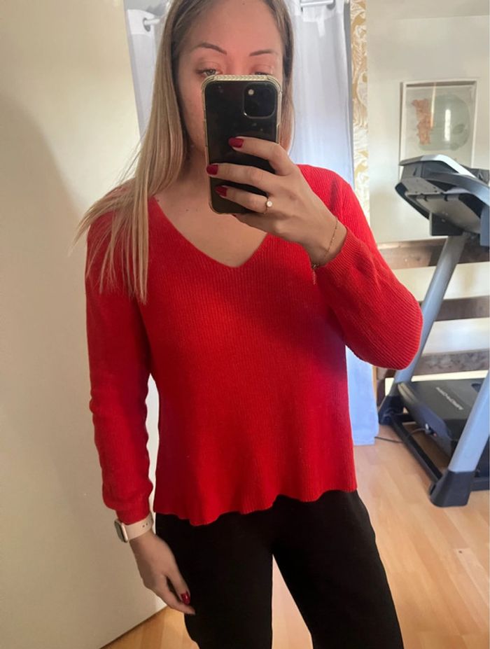 Pull rouge corail coton School Rag XS 34 - photo numéro 3