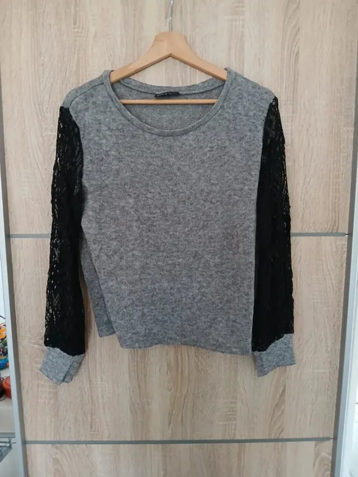 Pull gris manches dentelles shein S