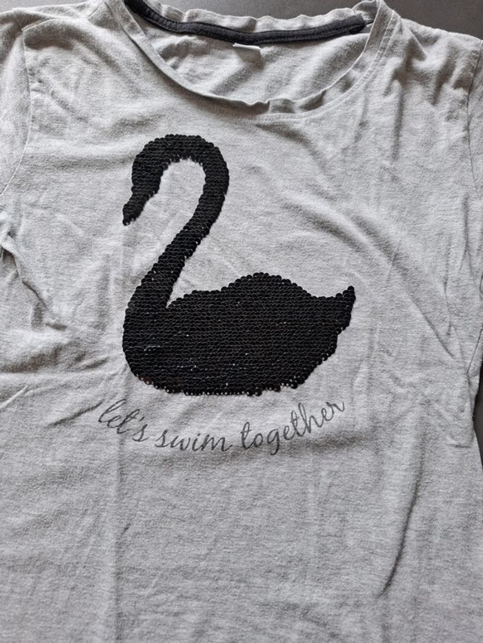 Tee-shirt manches courtes sequins cygne Zeeman 9-10 ans - photo numéro 3