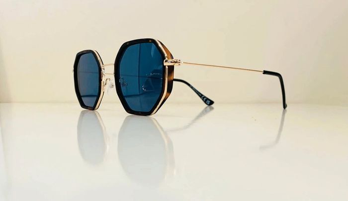 Lunette de soleil mixte hexagonale marron léopard verres bleus uvprotection catégorie 3 - photo numéro 8