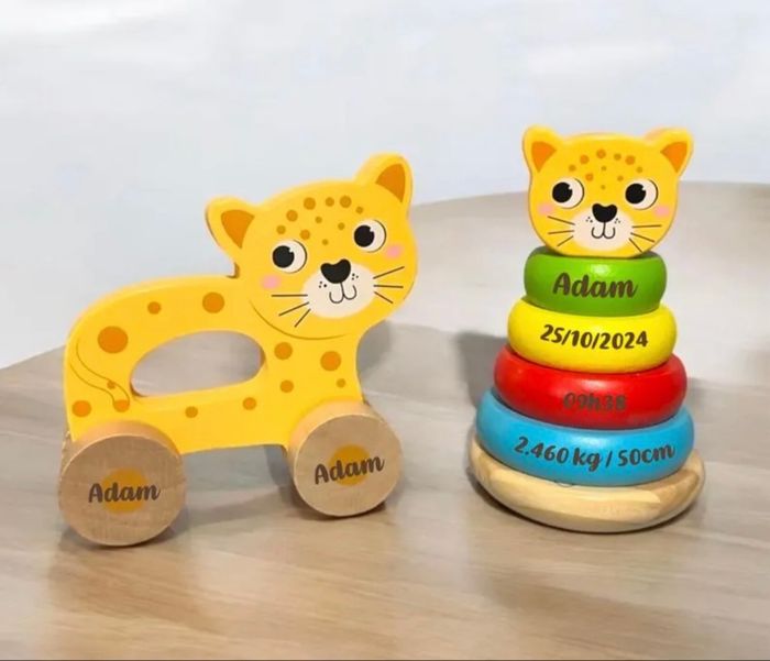 Ensemble de jouets en bois bébé personnalisés gravés au laser - photo numéro 2