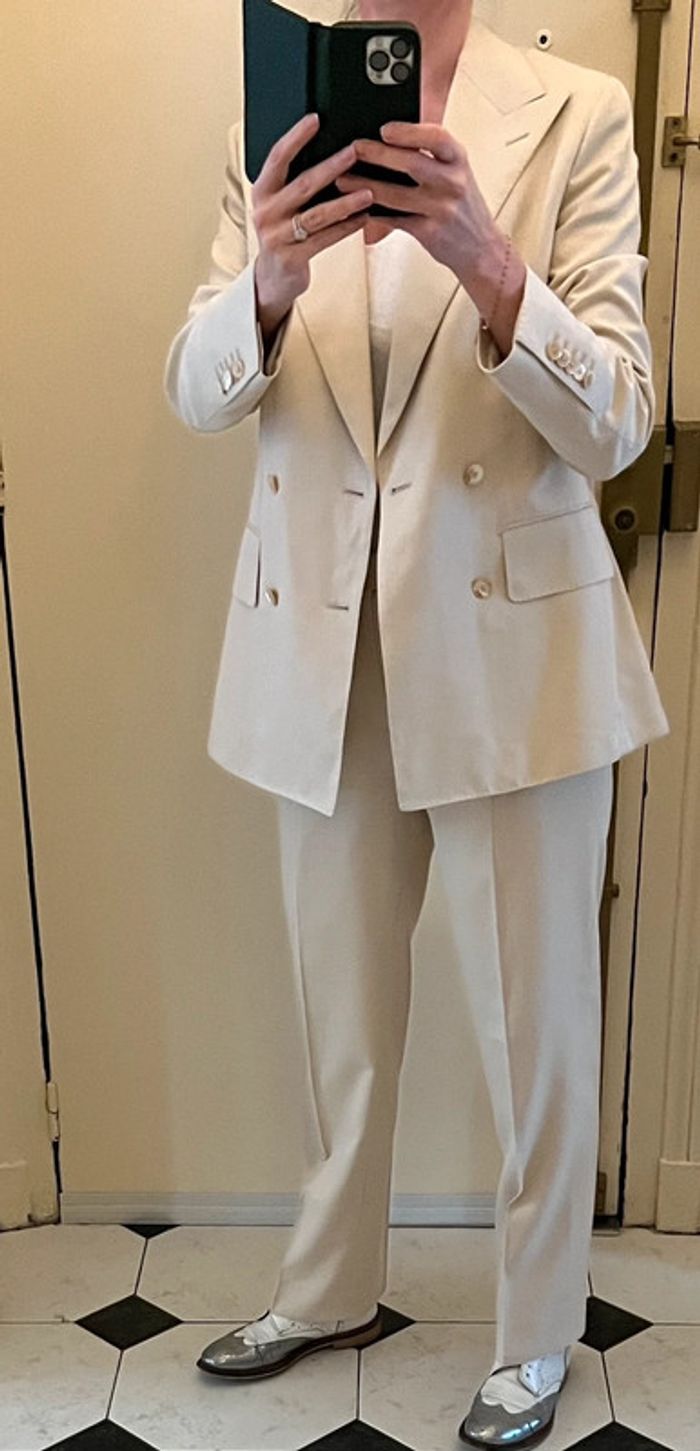 Tailleur pantalon crème en soie veste croisée 6 boutons - Suitsupply - photo numéro 6