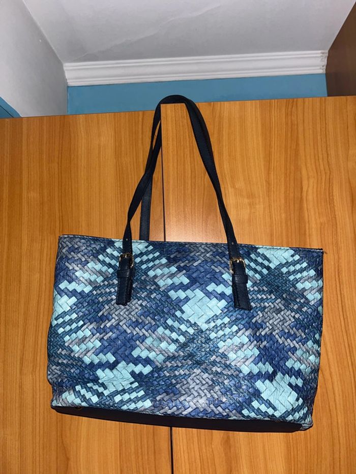 Sac à main bleu à motif géométrique (moyen)