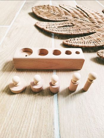 👶Jeu perception dimensionnelle - Bloc cylindres /poids en bois Montessori