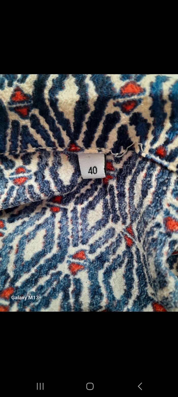 Chemisier femme à motifs bleu, rouge et écru taille 40 - photo numéro 3