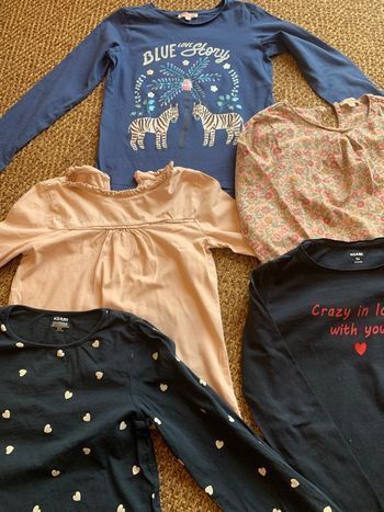Lot fille 5 t-shirts m.  longues 8 ans –Dpam / Kiabi - Bon état