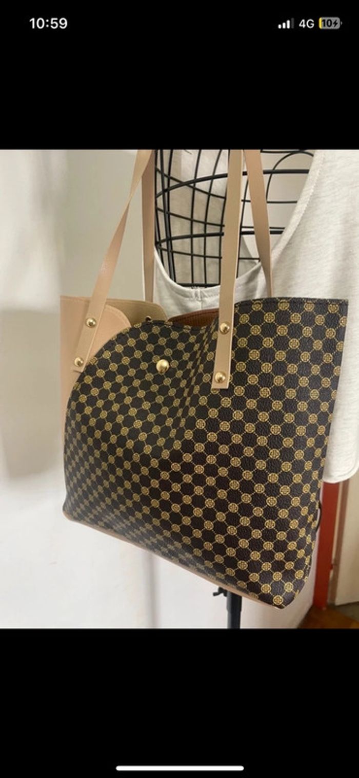 Sac fourre-tout à motif géométrique marron beige pour femme - photo numéro 2