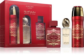 Badee Al Oud Sublime – Coffret 3 pièces : Eau de Parfum 100 ml, Hair Mist 50 ml, Perfumed Spray 200 ml, Parfum Gourmand Floral et Boisé