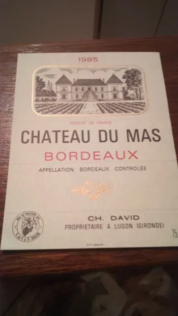 étiquette de vin château du Mas bordeaux 1985 -