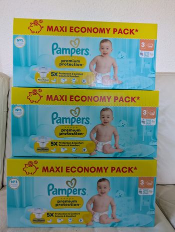 3 packs Pampers Premium protection Taille 3