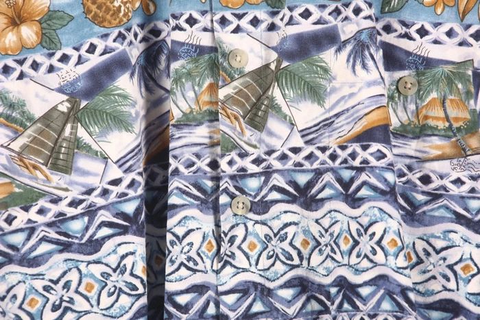 Superbe chemisette vintage 90-2000s en coton motif fleurs des îles et univers de la mer (#240290) - photo numéro 3