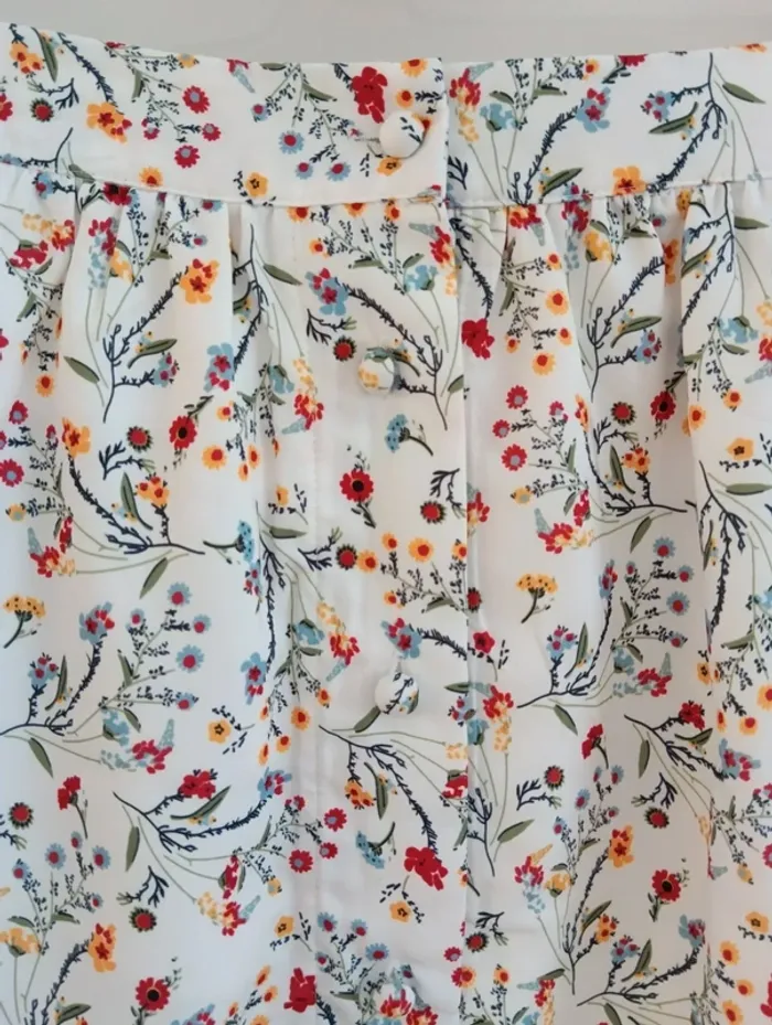 Jupe courte boutonnée blanches fleurs multicolores taille L - photo numéro 5