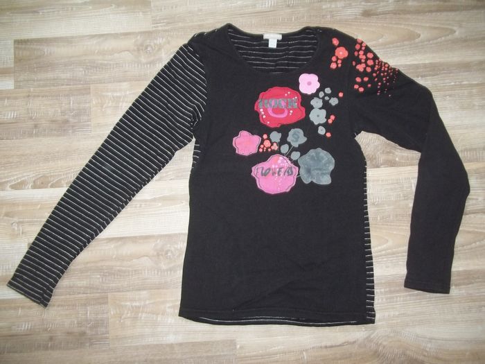T-shirt noir et rayures argentées fleuri "Rock" Orchestra 14 ans