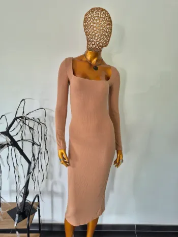 Robe Longue Taupe Manches Longues Femme Taille S/36