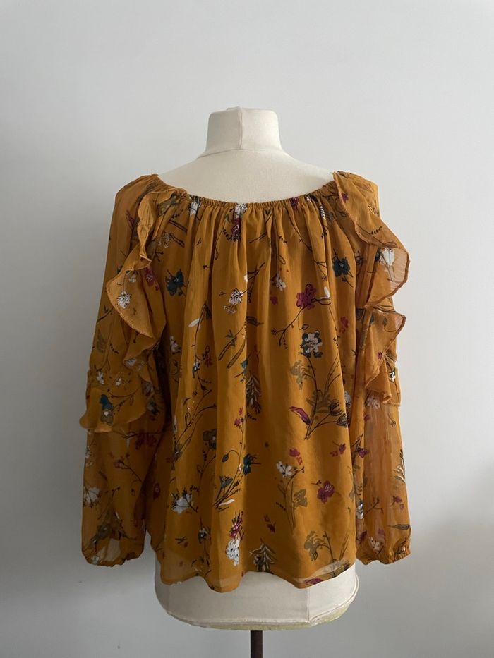 🌸 magnifique Blouse manches longues casual fleurie jaune moutarde taille 40 Gemo🌸 - photo numéro 2