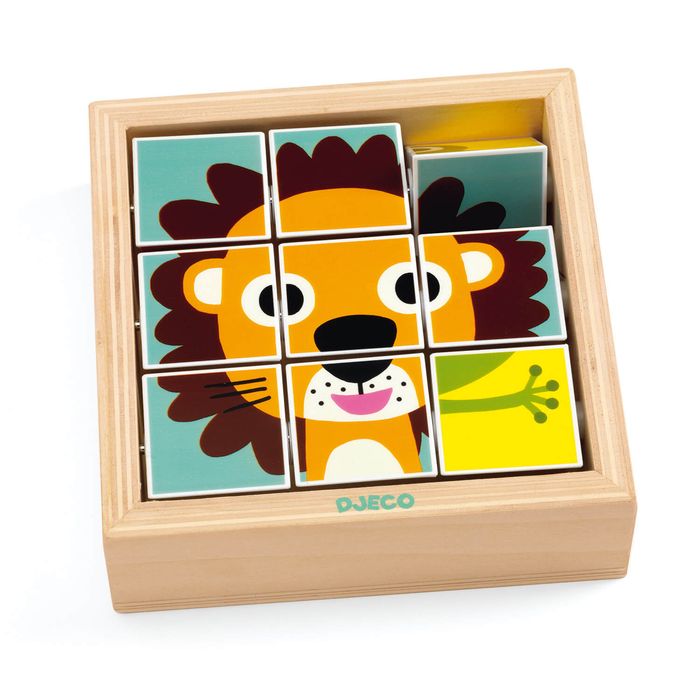 Puzzle 9 cubes en bois : Tournanimo - Djeco NEUF