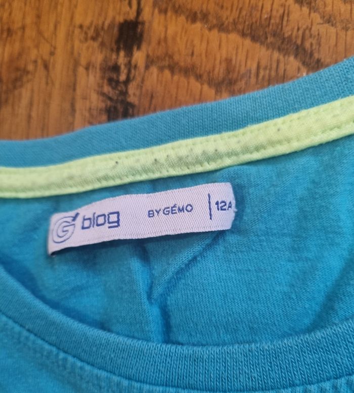 T-shirt manche longue garçon bleu turquoise Gemo taille 12 ans - photo numéro 2