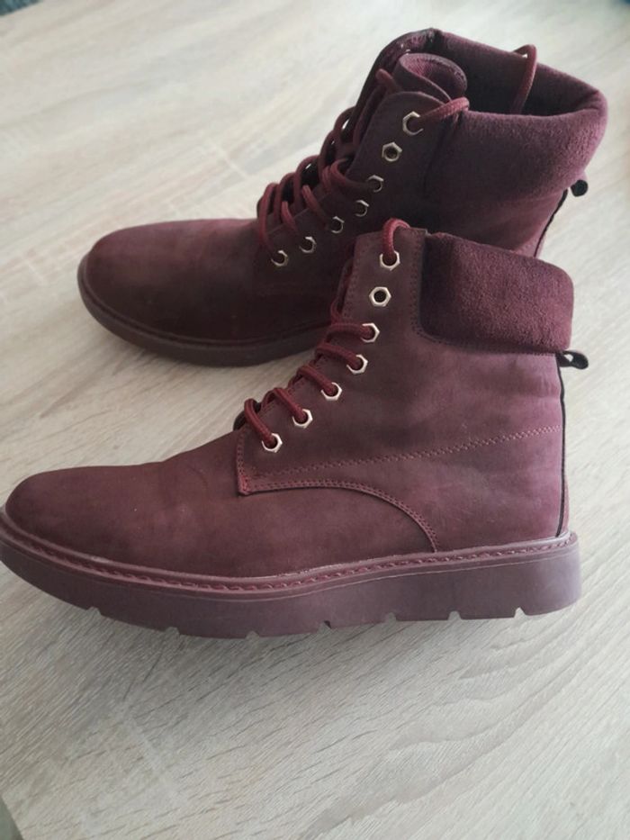 Bottines suédine prune/Bordeaux