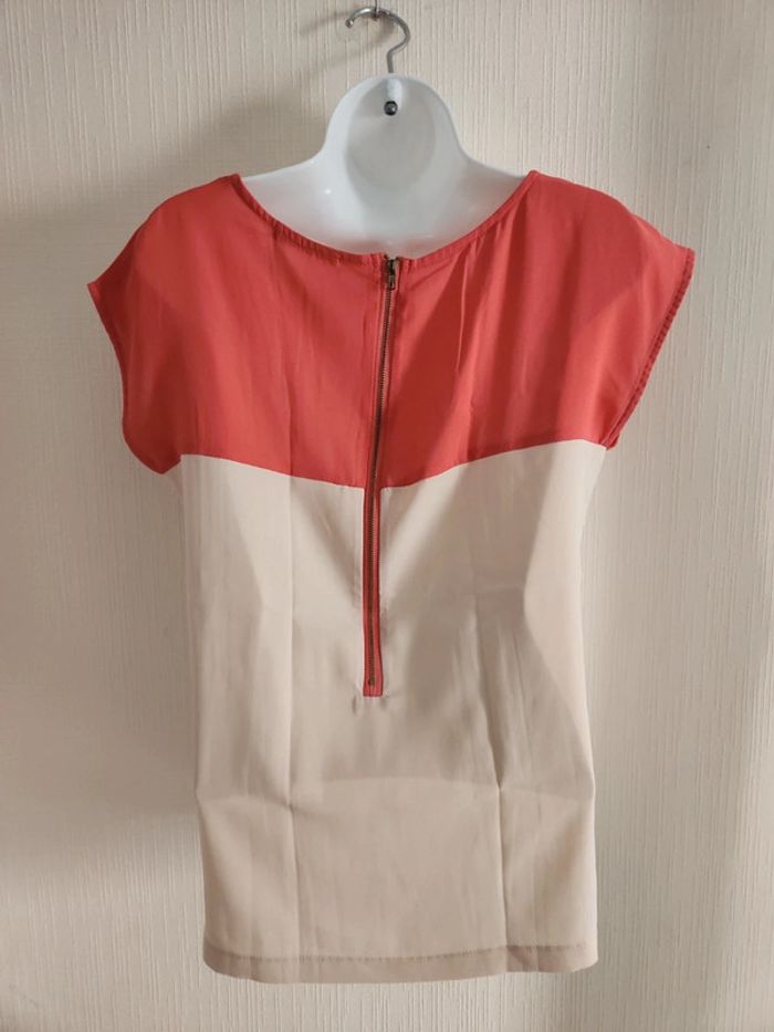 Blouse manches courtes Dolls S corail et beige - photo numéro 7